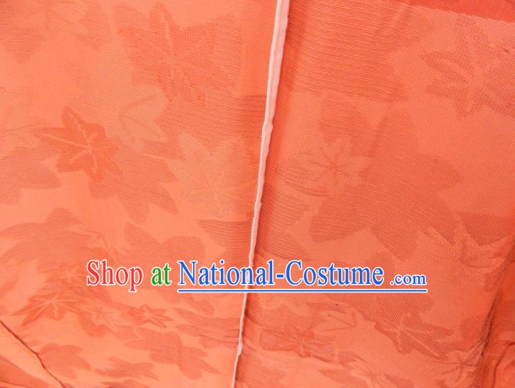 Japanese Traditional Festival Garment Costume Young Woman Orange Silk Yukata Dress Classical Maple Leaf Pattern Iromuji Kimono Clothing