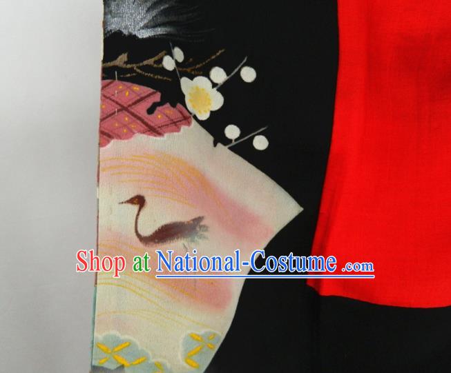 Japanese Court Empress Black Yukata Dress Classical Pine Plum Peony Pattern Kurotomesode Kimono Clothing Traditional Wedding Garment Costume