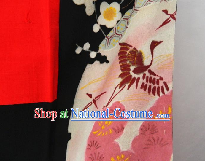 Japanese Court Empress Black Yukata Dress Classical Pine Plum Peony Pattern Kurotomesode Kimono Clothing Traditional Wedding Garment Costume