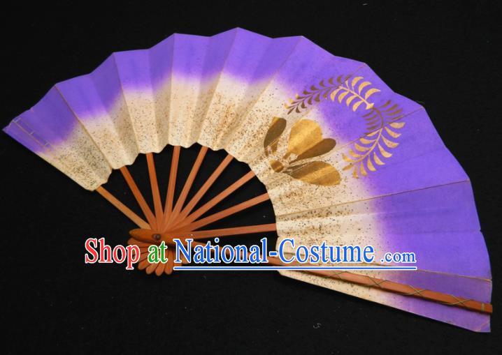 Japan Traditional Geisha Performance Purple Folding Fan Handmade Kimono Dance Accordion Craft Classical Dance Fan