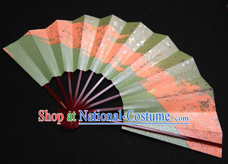 Japan Handmade Kimono Accordion Craft Geisha Dance Fan Traditional Stage Performance Green Folding Fan