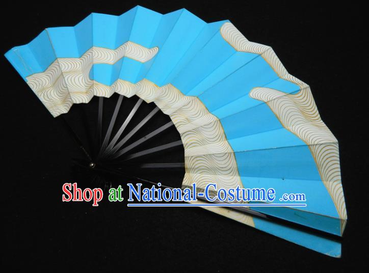 Japan Handmade Craft Fans Kimono Blue Accordion Geisha Dance Folding Fan Traditional Stage Performance Fan