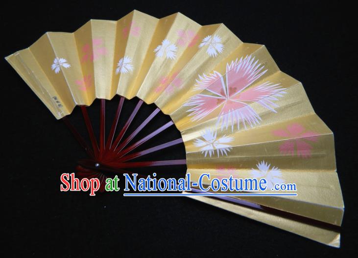 Japan Geisha Dance Folding Fan Traditional Stage Performance Fan Handmade Craft Fans Kimono Printing Sakura Golden Accordion