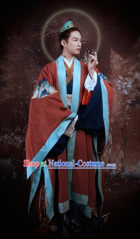 China Tang Dynasty Taoist Priest Hanfu Clothing Traditional Dunhuang Murals Immortal Historical Costumes Ancient Royal Prince Clothing