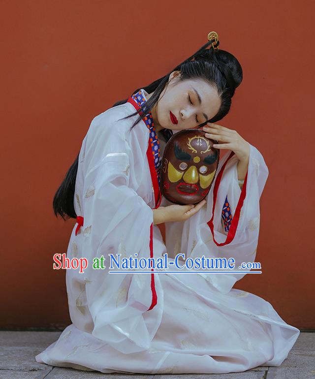 China Song Dynasty Young Beauty White Hanfu Dress Traditional Court Woman Historical Costumes Ancient Aristocratic Lady Garment Clothing