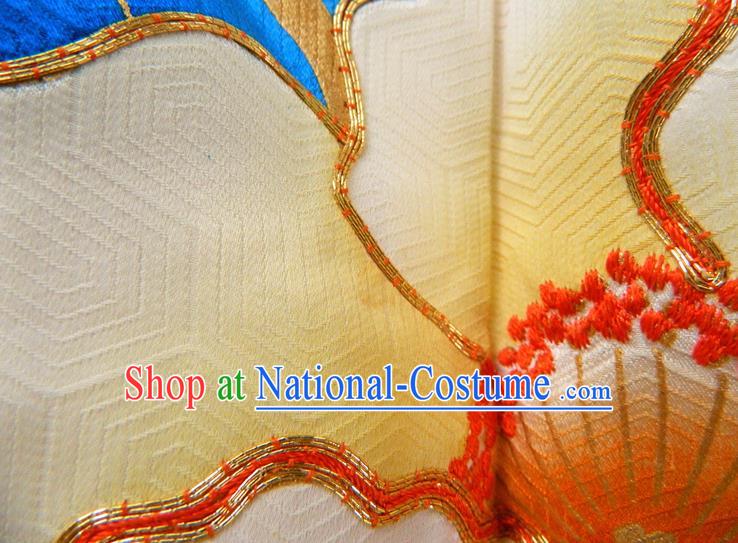 Japanese Court Woman Garment Costume Classical Peony Pattern Light Golden Silk Yukata Dress Traditional Wedding Furisode Kimono Clothing