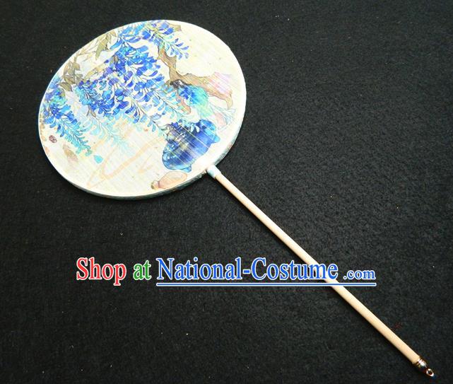 Japan Handmade Printing Wisteria Silk Fan Geisha Dance Fan Classical Circular Fan Traditional Palace Fan