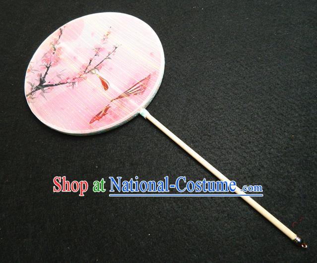 Japan Classical Circular Fan Traditional Palace Fan Handmade Printing Plum Blossom Silk Fan Geisha Dance Fan