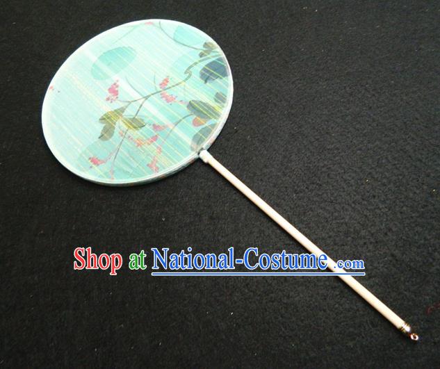 Japan Geisha Performance Fan Classical Dance Circular Fan Traditional Palace Fan Handmade Printing Green Silk Fan