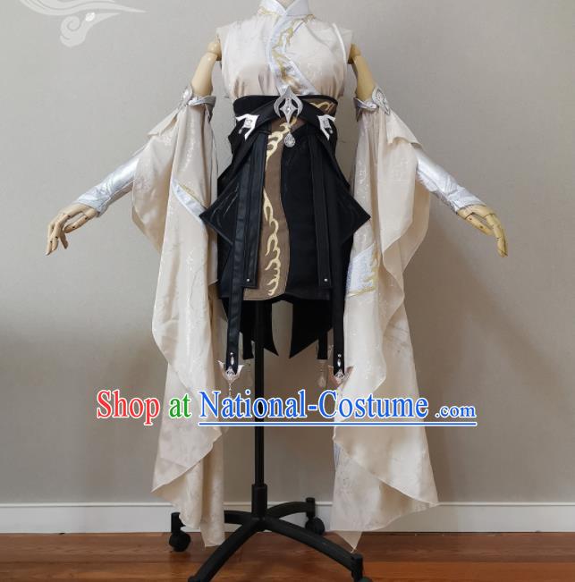 China Cosplay Swordswoman Garment Costumes Ancient Young Lady Beige Dress Outfits Traditional JX Online Clothing