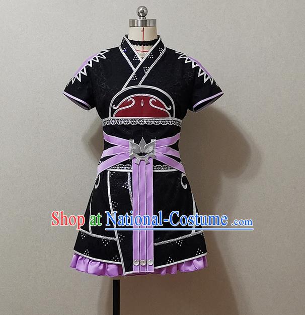 China Cosplay Fairy Garment Costumes Ancient Young Lady Black Short Dress Outfits Traditional JX Online Swordswoman Clothing