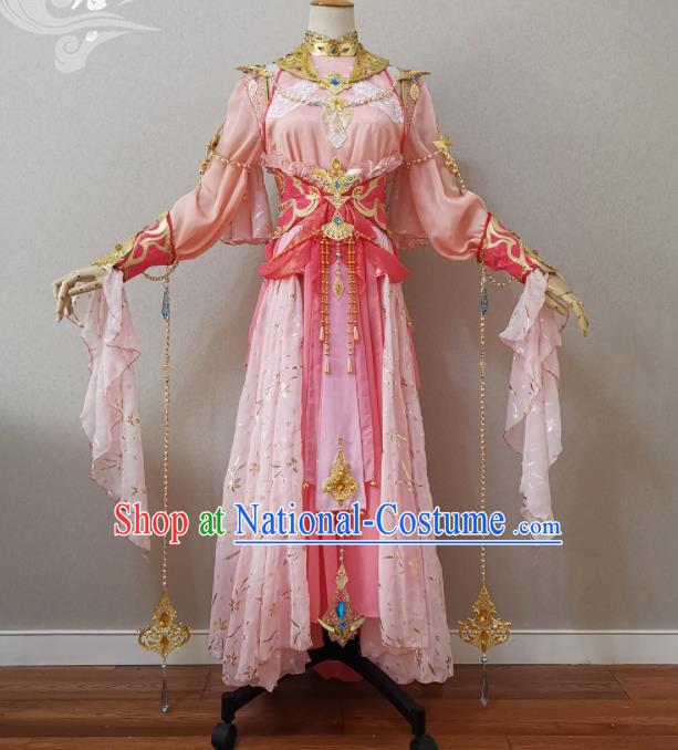 China Ancient Princess Pink Dress Outfits Traditional JX Online Young Lady Clothing Cosplay Fairy Garment Costumes