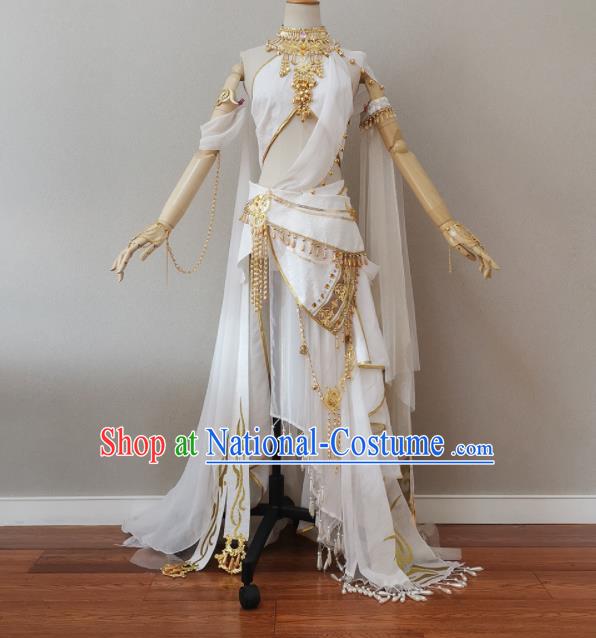 China Ancient Goddess White Dress Outfits Traditional JX Online Swordswoman Clothing Cosplay Fairy Garment Costumes