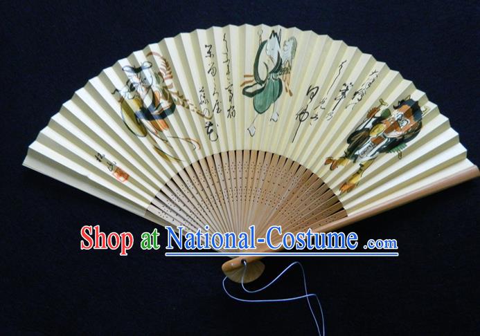 Japan Woman Accordion Handmade Bamboo Fan Traditional Dance Folding Fan Ukiyoe Painting Fan