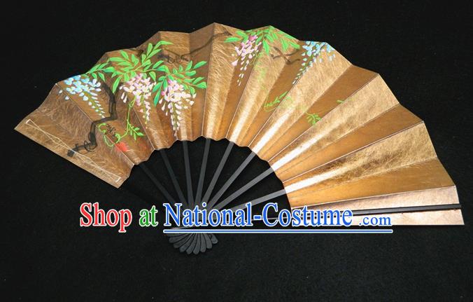 Japan Wisteria Painting Fan Woman Accordion Handmade Bamboo Fan Traditional Dance Folding Fan