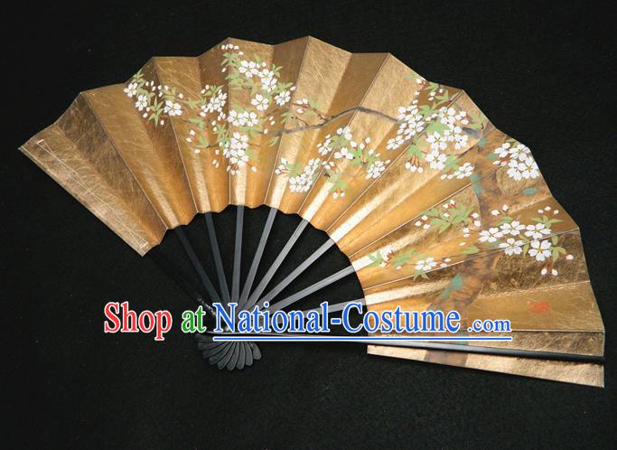 Japan Traditional Dance Folding Fan Geisha Performance Orchids Sakura Painting Fan Woman Accordion Handmade Ebony Fan