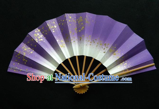 Japan Geisha Performance Fan Woman Purple Accordion Handmade Bamboo Fan Traditional Dance Folding Fan