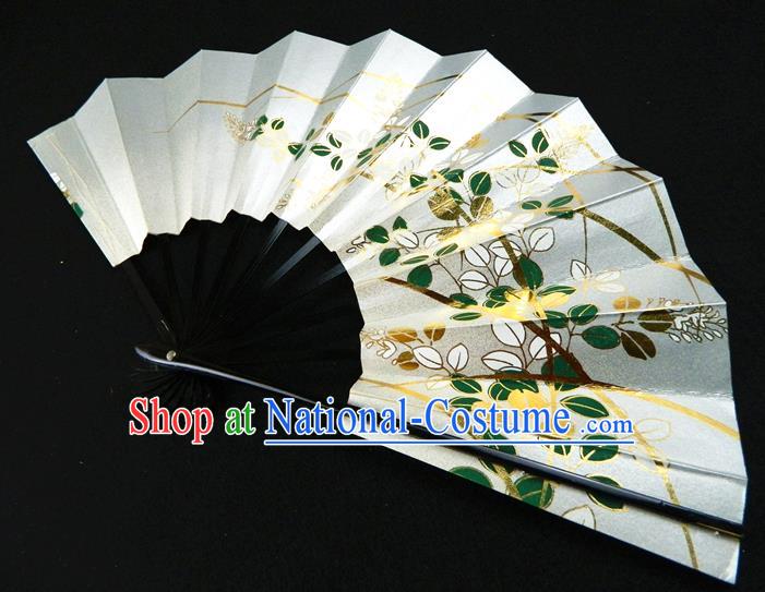 Japan Geisha Performance Fan Woman Accordion Handmade Ebony Fan Traditional Dance Folding Fan