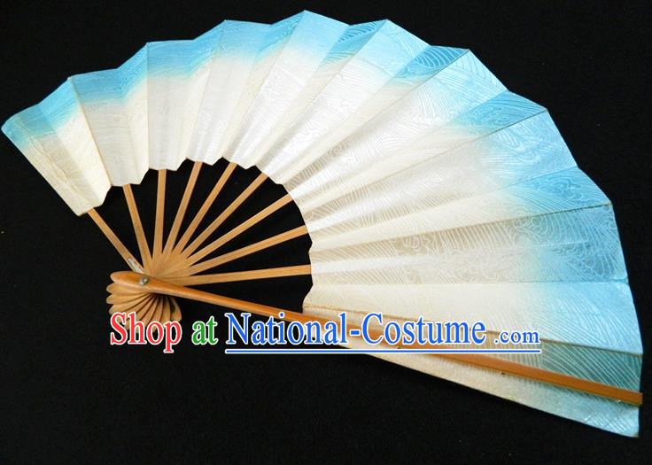 Japan Traditional Dance Folding Fan Geisha Performance Fan Woman Waves Pattern Beige Accordion Handmade Bamboo Fan