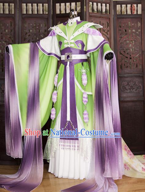 China Ancient Empress Green Hanfu Dress Traditional Puppet Show Mu Chengxue Clothing Cosplay Fairy Queen Garment Costumes