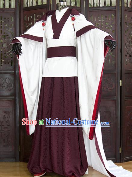 China Cosplay Swordsman Purplish Red Hanfu Clothing Ancient Noble Childe Garment Costumes Traditional Puppet Show Prince Uniforms