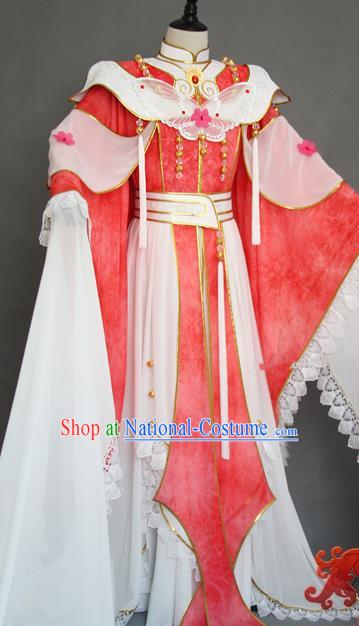 China Traditional Puppet Show Empress Feng Piaopiao Clothing Cosplay Female Swordsman Garment Costumes Ancient Queen Pink Hanfu Dress