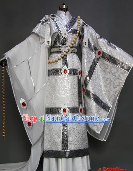 China Traditional Puppet Show Monk Warrior Grey Uniforms Cosplay King Hanfu Clothing Ancient Swordsman Garment Costumes