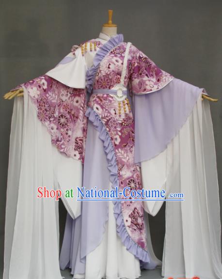 China Ancient Princess Lilac Hanfu Dress Traditional Puppet Show Swordswoman Clothing Cosplay Fairy Queen Garment Costumes