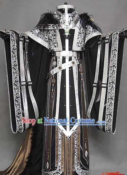 China Cosplay Royal Highness Hanfu Clothing Ancient Demon King Garment Costumes Traditional Puppet Show Swordsman Mo Luo Black Uniforms