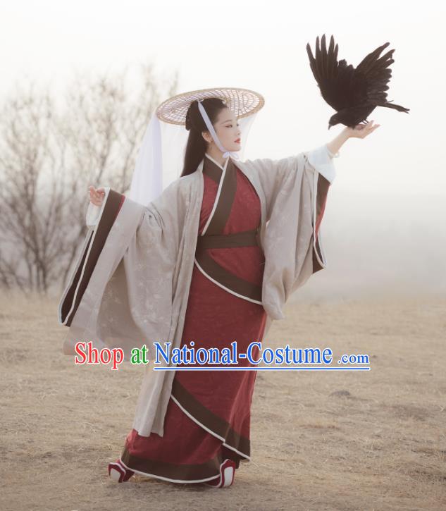 China Ancient Palace Beauty Garment Clothing Han Dynasty Princess Red Hanfu Dress Traditional Court Dance Historical Costumes