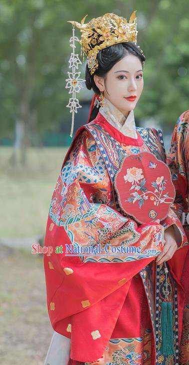 China Ancient Empress Garment Clothing Ming Dynasty Court Woman Red Hanfu Robe Traditional Wedding Historical Costumes