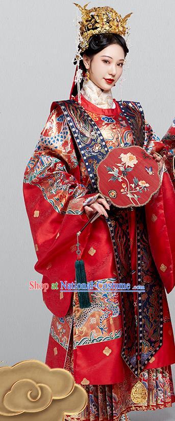 China Ancient Empress Garment Clothing Ming Dynasty Court Woman Red Hanfu Robe Traditional Wedding Historical Costumes