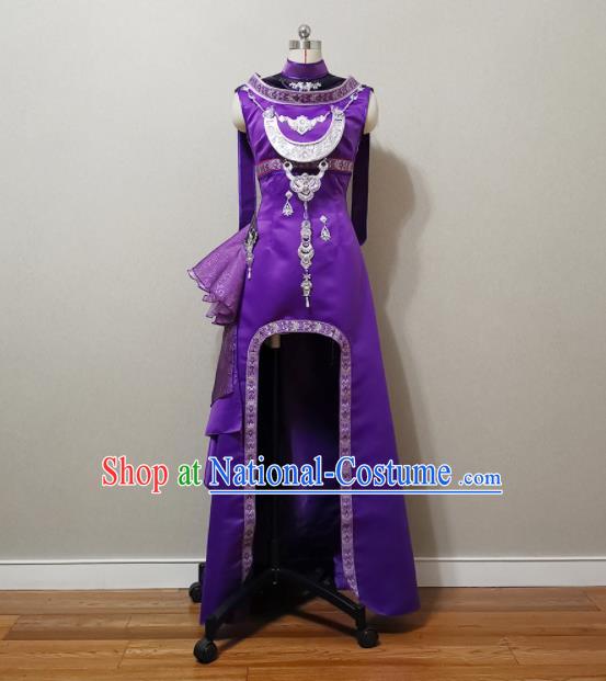 China Cosplay Fairy Garment Costumes Ancient Goddess Purple Dress Outfits Traditional JX Online Female Swordsman Clothing