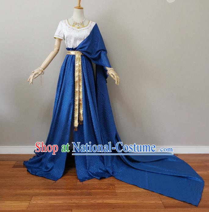 Top Cosplay Goddess Blue Dress Halloween Fancy Ball Garment Costume Magic Queen Clothing