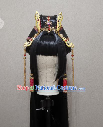 China Traditional Puppet Show Feng Cailing Hair Accessories Cosplay Fairy Headdress Ancient Princess Wigs and Hairpins Headpieces