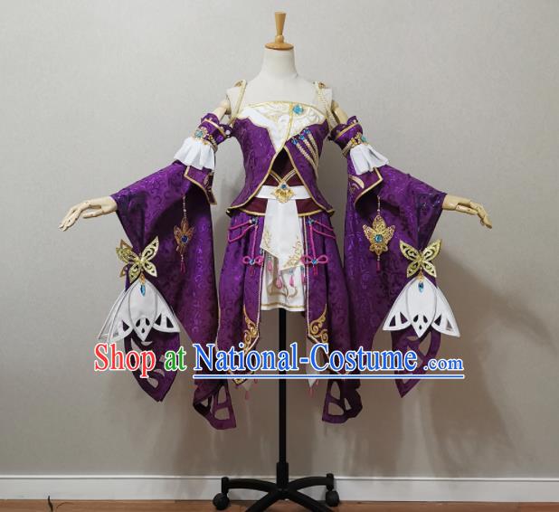 China Cosplay Fairy Garment Costumes Ancient Young Lady Purple Dress Outfits Traditional JX Online Female Swordsman Clothing