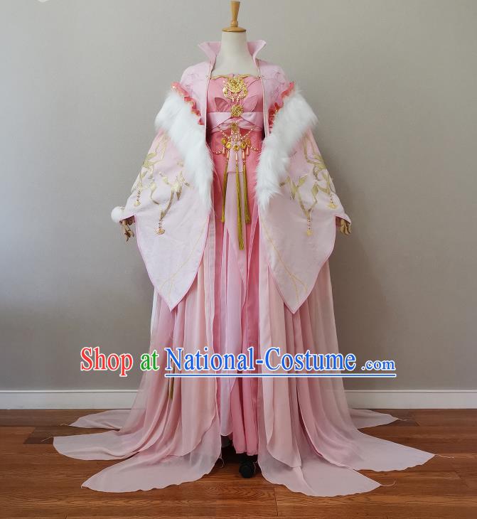 China Traditional JX Online Queen Clothing Cosplay Goddess Garment Costumes Ancient Empress Pink Dress Outfits