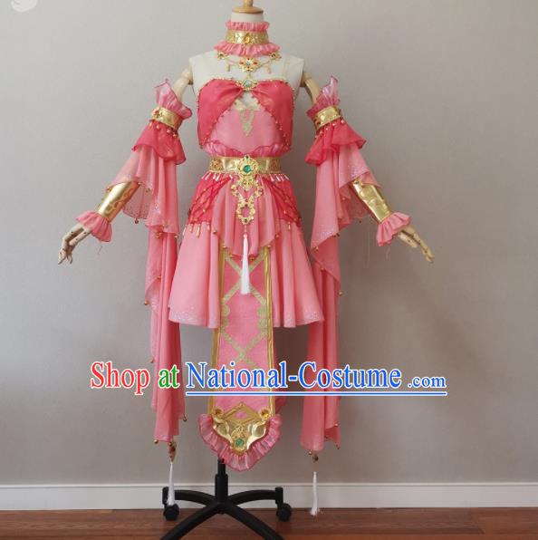 China Ancient Princess Pink Dress Outfits Traditional JX Online Swordswoman Clothing Cosplay Fairy Garment Costumes