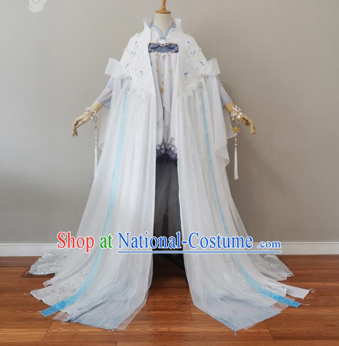 China Cosplay Penglai Fairy Garment Costumes Ancient Princess White Dress Outfits Traditional JX Online Swordswoman Clothing