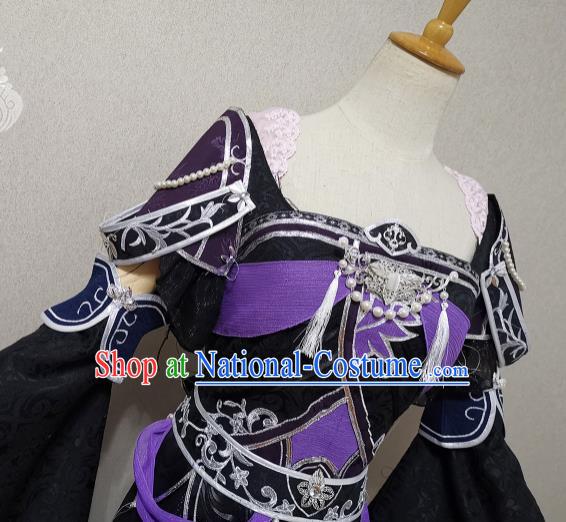 China Traditional JX Online Swordswoman Clothing Cosplay Heroine Garment Costumes Ancient Young Lady Black Dress Outfits