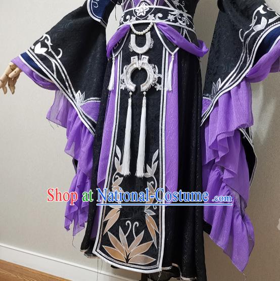 China Traditional JX Online Swordswoman Clothing Cosplay Heroine Garment Costumes Ancient Young Lady Black Dress Outfits