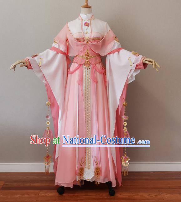 China Ancient Fairy Princess Pink Dress Outfits Traditional JX Online Young Lady Clothing Cosplay Heroine Garment Costumes