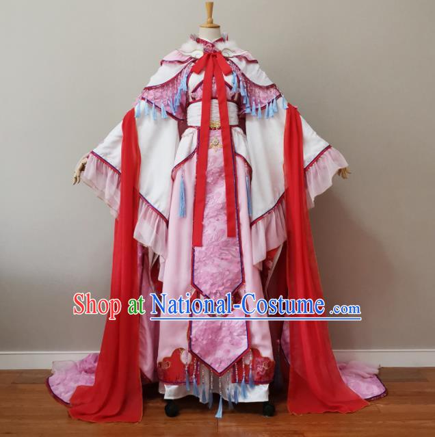 China Cosplay Empress Garment Costumes Ancient Queen Pink Dress Outfits Traditional Puppet Show Feng Cailing Clothing