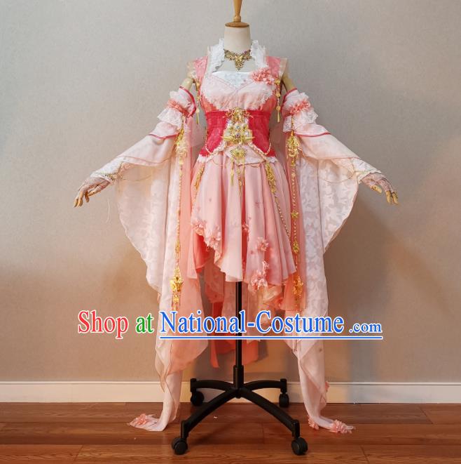 China Cosplay Fairy Princess Garment Costumes Ancient Swordswoman Pink Dress Outfits Traditional JX Online Young Lady Clothing