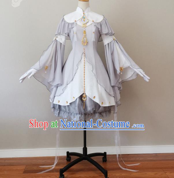 Top Cosplay Young Beauty Grey Short Dress Halloween Fancy Ball Fairy Garment Costume Magic Princess Clothing