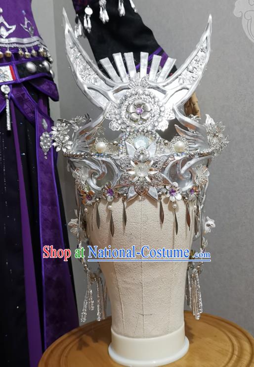 Handmade Chinese Miao Ethnic Princess Hat Cosplay Young Lady Headwear Traditional Swordswoman Headdress