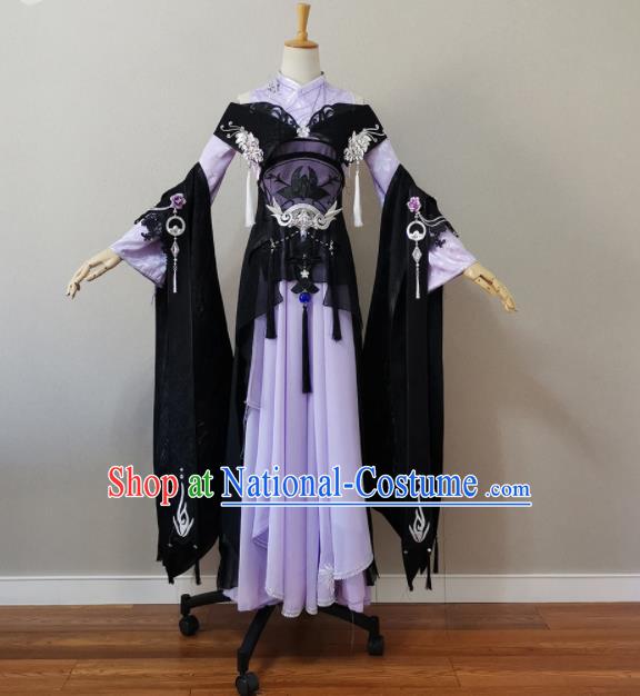 Professional China Cosplay Female Swordsman Garment Costumes Ancient Young Lady Lilac Dress Outfits Traditional Game Beauty Clothing