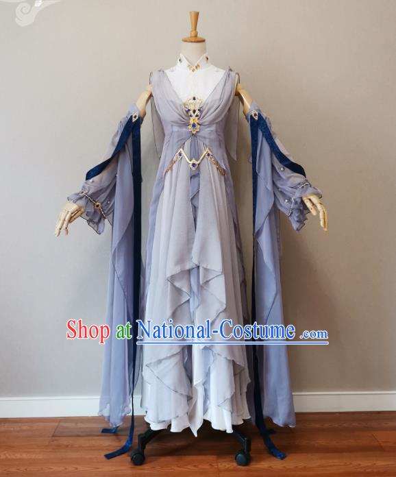 Professional China Ancient Palace Beauty Light Blue Dress Outfits Traditional Penglai Princess Clothing Cosplay Female Swordsman Garment Costumes