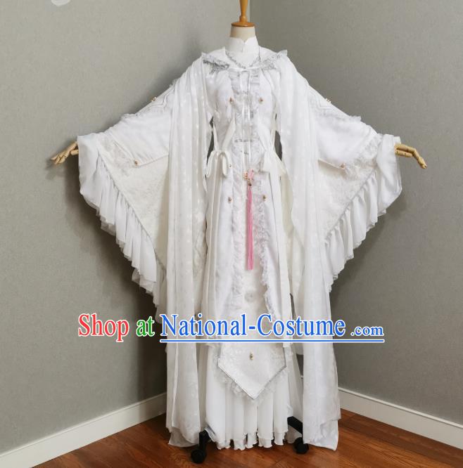 Professional Traditional Puppet Show Swordswoman Clothing Cosplay Fairy Princess Garment Costumes Ancient Queen White Dress Outfits