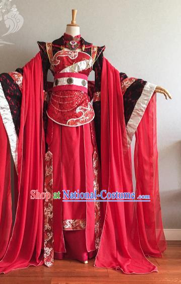 Professional Cosplay Fairy Queen Garment Costumes Ancient Empress Red Dress Outfits Traditional Game Wedding Clothing